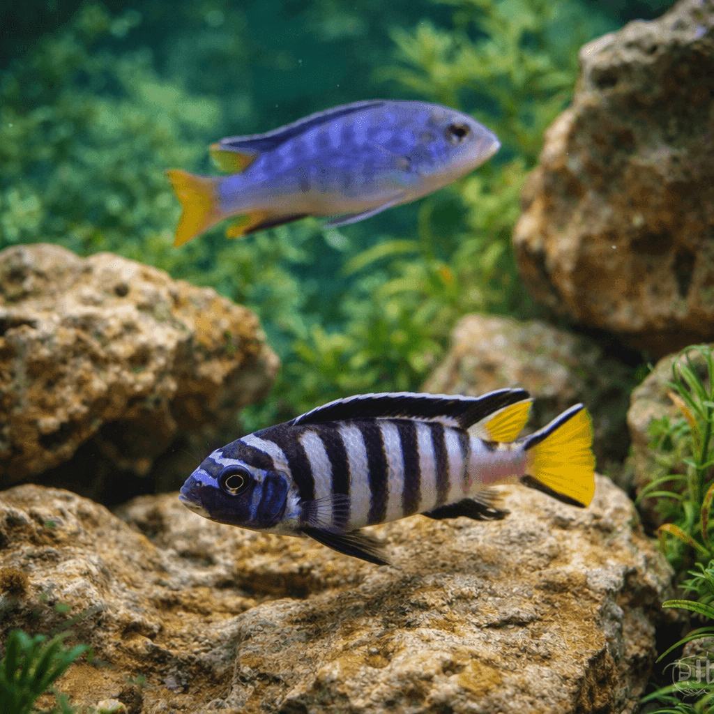Twee kleurige vissen in aquarium